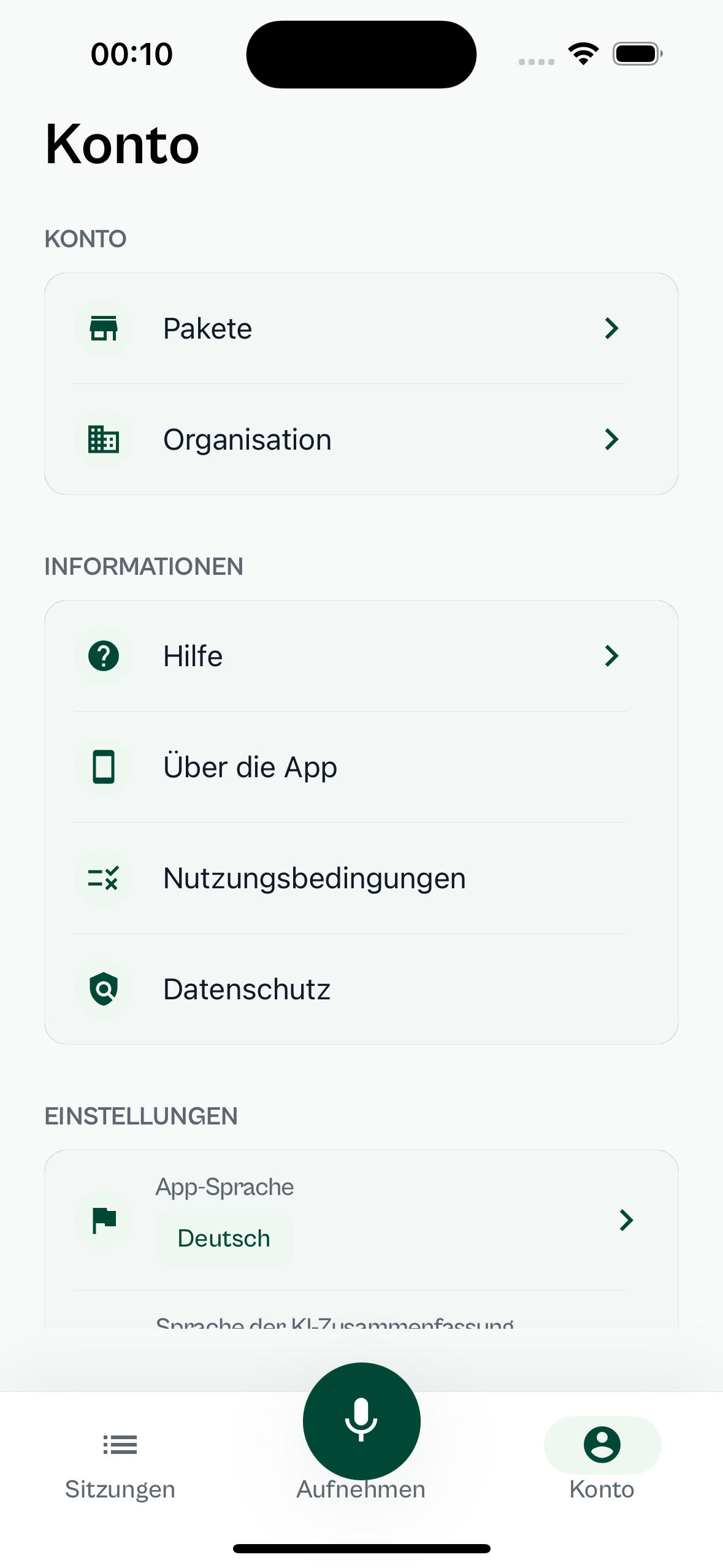 Aufnahme, Transkript und Notizentwurf unter Kontrolle des Therapeuten.