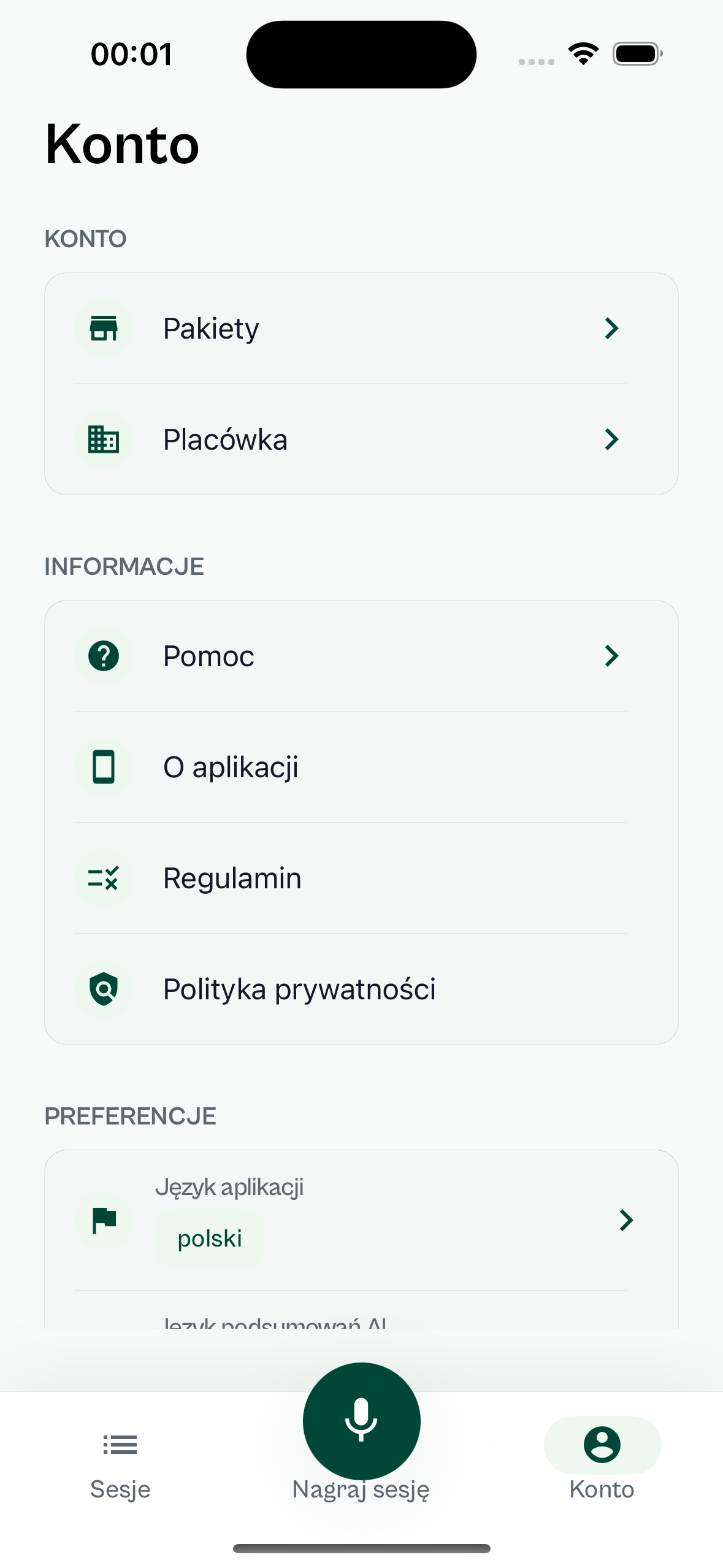 Nagranie, transkrypcja i szkic notatki sprawdzane przez terapeutę.